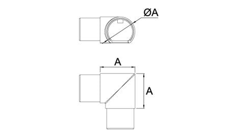 Esquema medidas codo para pasamanos sistema DECOLED inox
